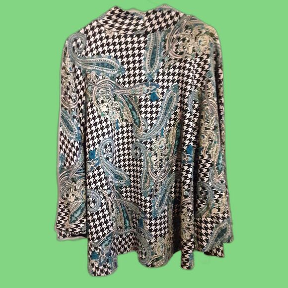 Susan Graver M/L Pullover Cape Style Sweater Argile Leaf Pattern - Picture 3 of 7